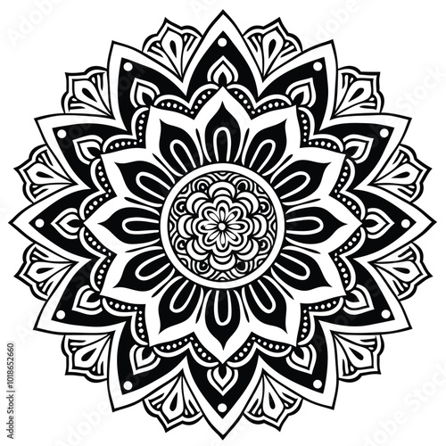 Detailed Black and White Mandala Vector Art