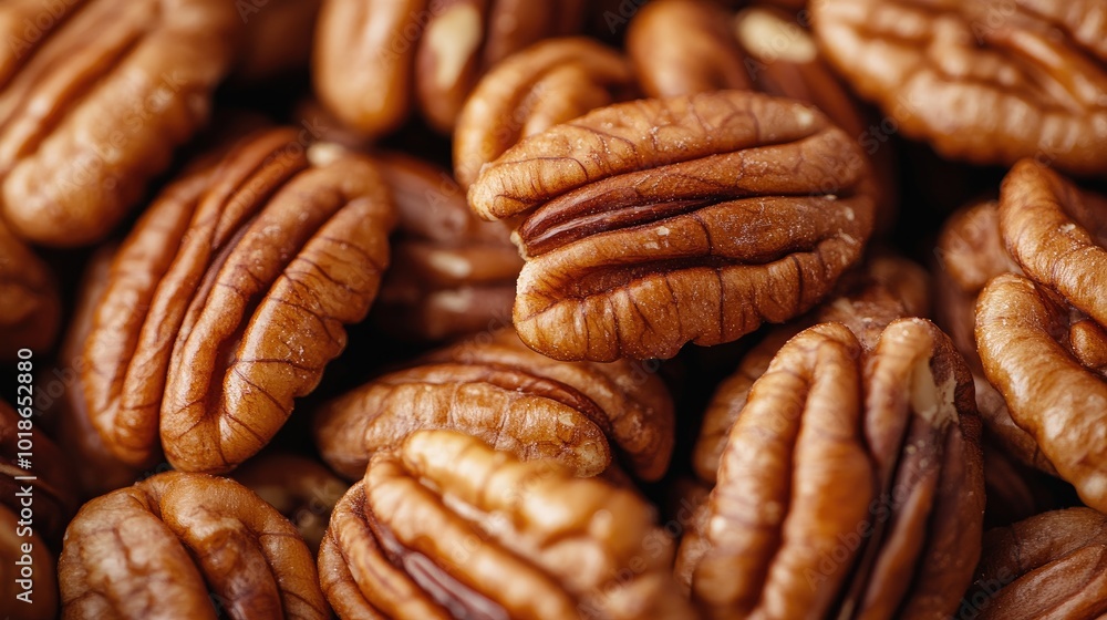 A close-up of shelled pecans arranged in a pile, emphasizing their rich texture against a white background. A close-up of shelled pecans arranged in a pile, emphasizing their rich texture against a white background.
