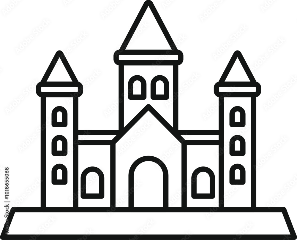 Simple line drawing of a castle with towers on a hilltop, evoking history and architecture Simple line drawing of a castle with towers on a hilltop, evoking history and architecture