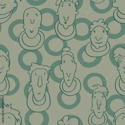 Seamless background with funny faces of anthropomorphic creatures. Humorous characters with different emotions