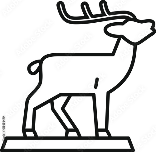 Simple line drawing of a deer standing on a platform, as if part of a museum exhibit