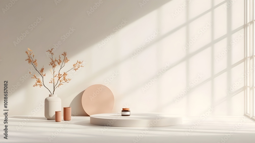 Sleek and minimalist 3D studio room scene with a neutral white backdrop empty floor and wall and a central product podium Sleek and minimalist 3D studio room scene with a neutral white backdrop empty floor and wall and a central product podium