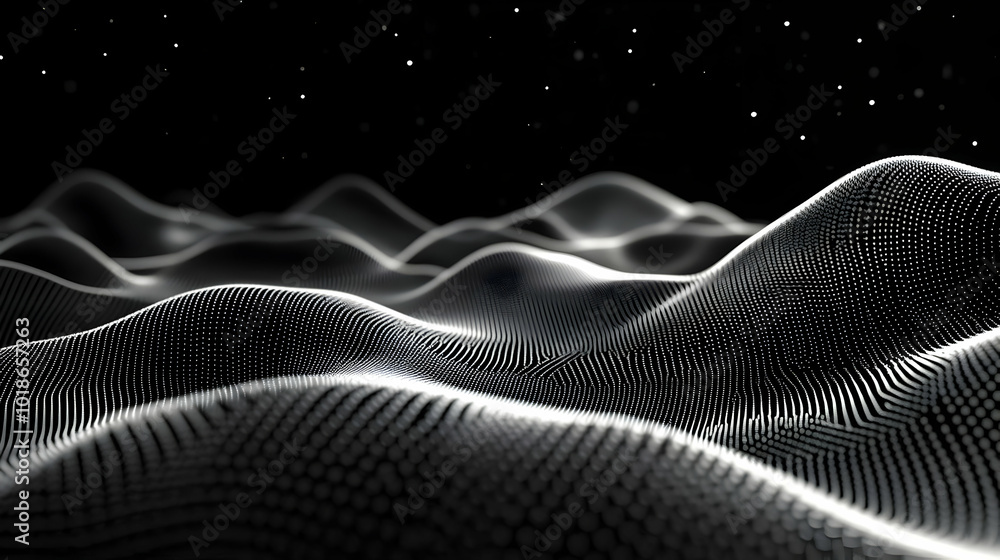 Fototapeta premium Abstract 3D Topographic Landscape with Particle Waves