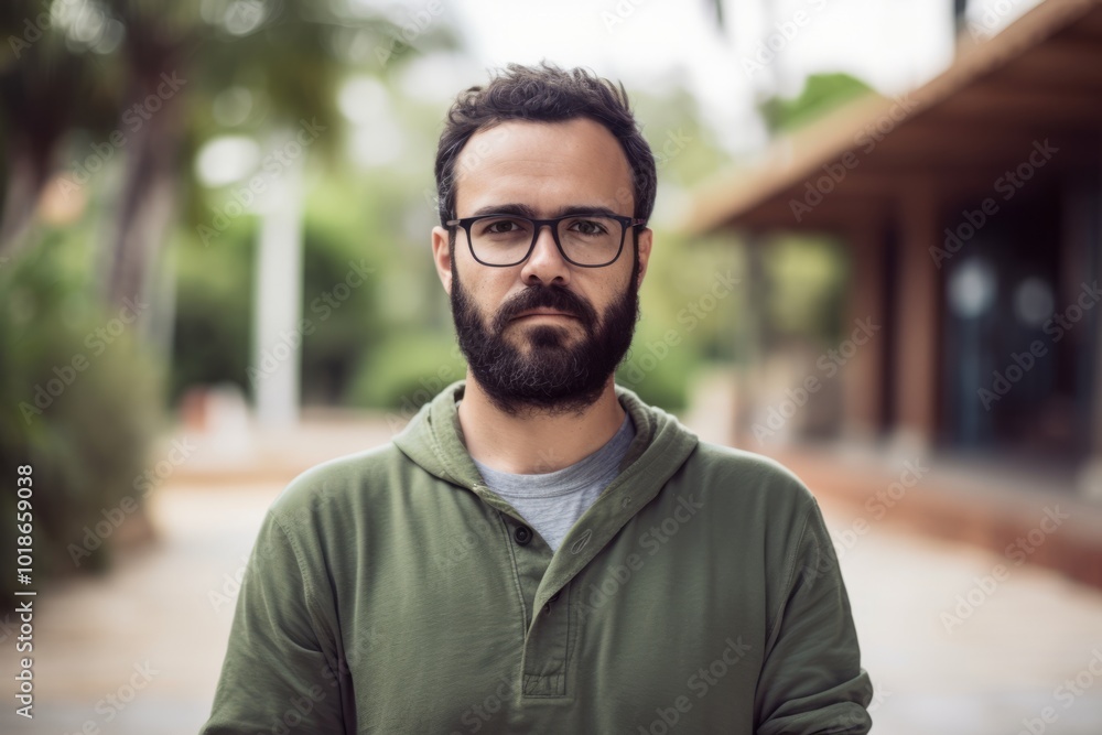 Portrait of handsome bearded man with eyeglasses looking at camera Portrait of handsome bearded man with eyeglasses looking at camera