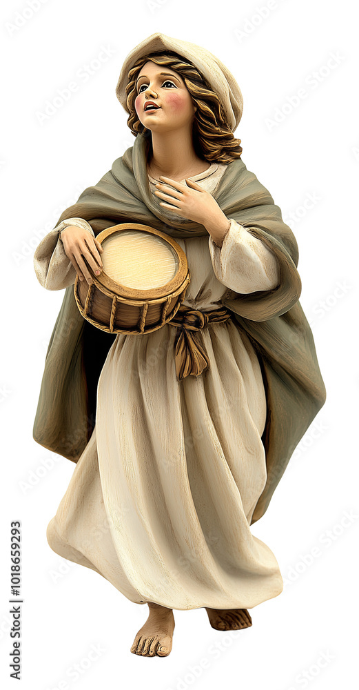 Traditional Santon Figurine of Gypsy Woman with Hand Drum Isolated on Transparent Background Traditional Santon Figurine of Gypsy Woman with Hand Drum Isolated on Transparent Background