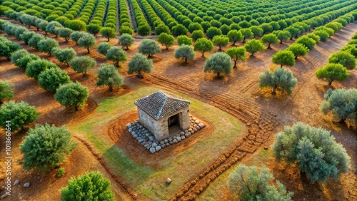 Wallpaper Mural Bird eye view of Red Istrian soil stone made shelter and olive trees Torontodigital.ca