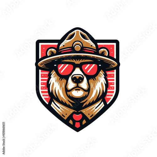 Californian bear with glasses in the ranger hat.
