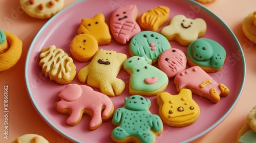 Colorful Fun Animal Cookies on a Pink Plate