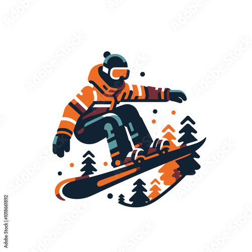 Snowboarding rider. winter active sports modern design isolated vector illustration 