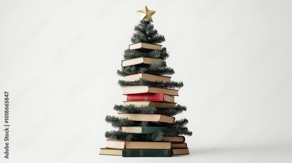 DIY Christmas Tree Made of Stacked Books with Star Topper, Creative Holiday Decor, Craft-Inspired Christmas, Alternative Tree Idea DIY Christmas Tree Made of Stacked Books with Star Topper, Creative Holiday Decor, Craft-Inspired Christmas, Alternative Tree Idea