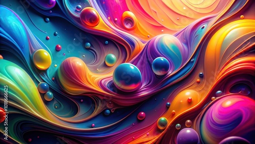 Vibrant neon liquid art with dynamic organic shapes in vivid