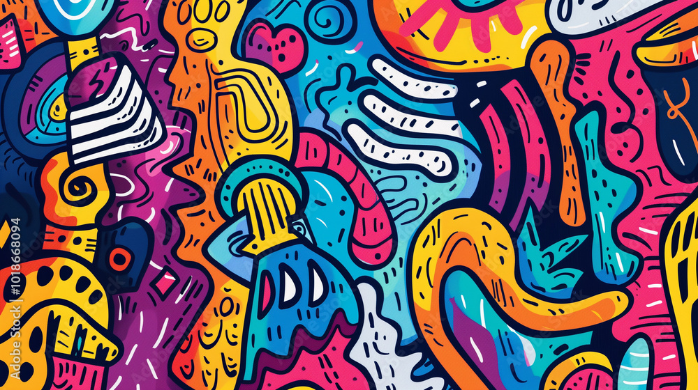 abstract background with pattern of colorful doodles and shapes abstract background with pattern of colorful doodles and shapes