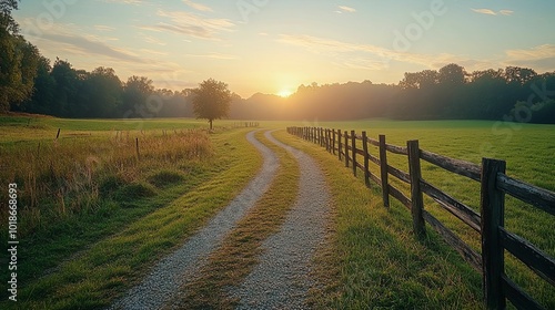 A Winding Path Through a Field at Sunset