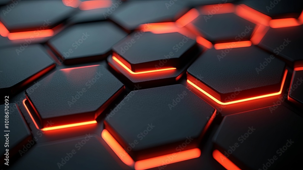 Abstract Black Hexagonal Pattern with Red Glowing Edges Abstract Black Hexagonal Pattern with Red Glowing Edges
