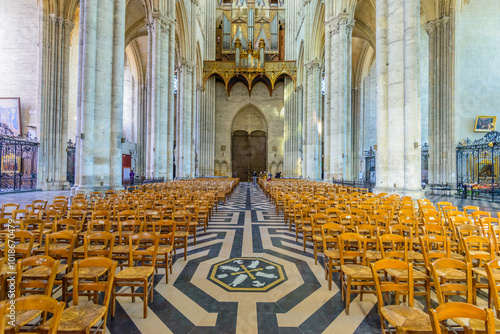 Amiens, FRANCE - APR 10: Notre-Dame of Amiens Cathedral interior on April 10, 2014 in Amiens, France. Vast, 13th-century Gothic edifice. photo