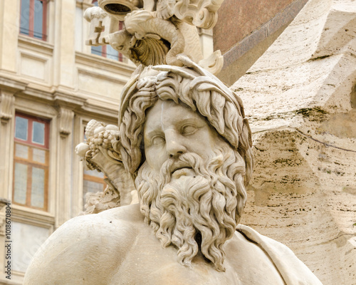 Fontana del Moro in Piazza Navona, Famous square filled with fountains in the heart of Rome, capital of Italy photo