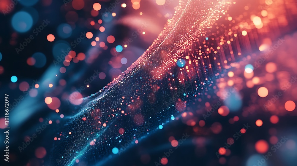 Fototapeta premium Whimsical abstract scenery filled with radiant glowing particles and textures