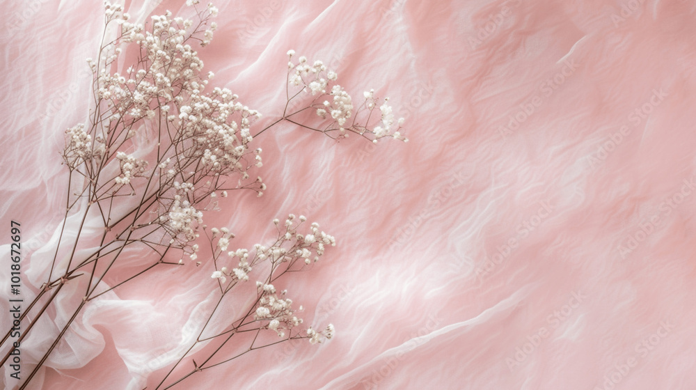 Soft dried flowers on pastel pink background with sunlight Soft dried flowers on pastel pink background with sunlight