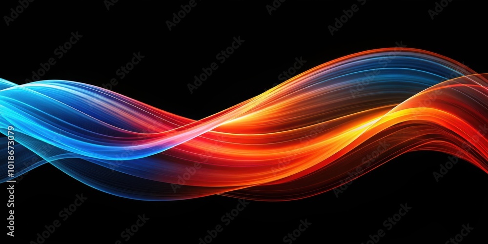 Obraz premium Abstract Waves of Red, Orange, and Blue on Black Background for Graphic Design Projects