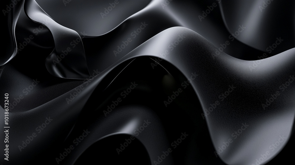 Elegant black fabric draping softly on a dark background creating fluid shapes and textures Elegant black fabric draping softly on a dark background creating fluid shapes and textures