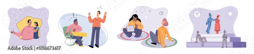 Antisocial vector illustration. Psychology investigates complex relationship between society and mental health Sadness and despair often accompany feelings stress and anxiety Living in stress inducing