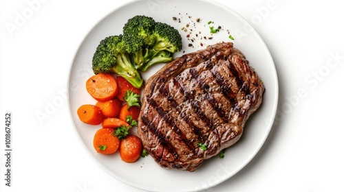 Grilled Steak with Carrots and Broccoli on Plate