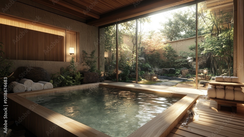 Serene Indoor Spa with Natural Light and Zen Garden Serene Indoor Spa with Natural Light and Zen Garden