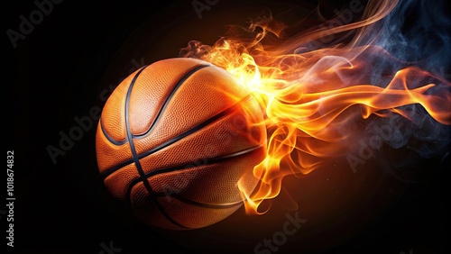 Basketball ball with flames on black background