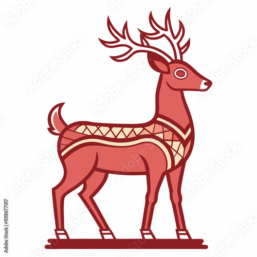 Christmas Deer figurine in luxury style line art vector illustration