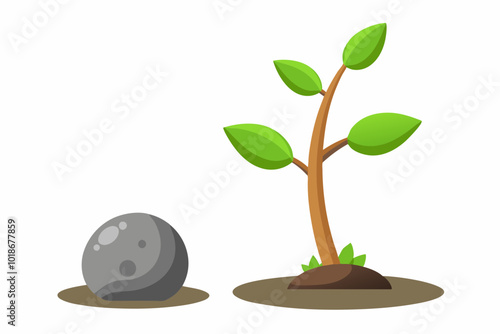 Sapling and stone vector illustration