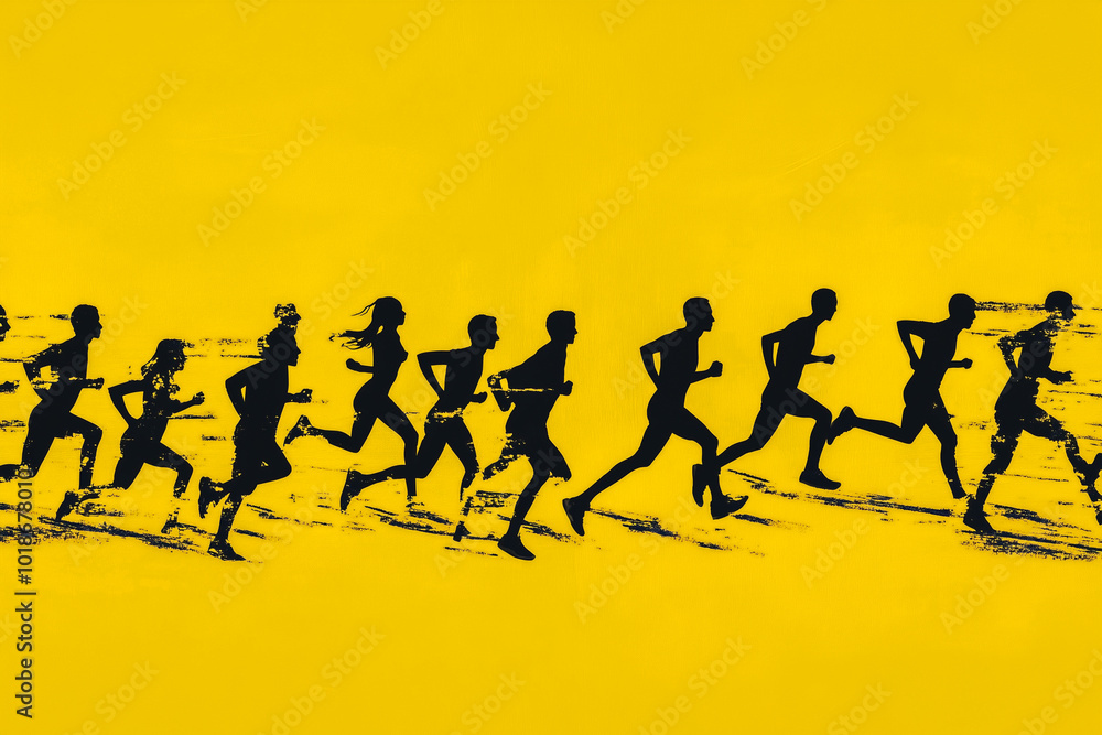 A group of runners are running in a line A group of runners are running in a line