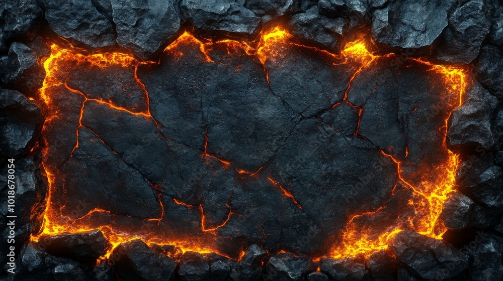 Glowing Molten Lava Flowing Through Cracks in a Rocky Surface Glowing Molten Lava Flowing Through Cracks in a Rocky Surface