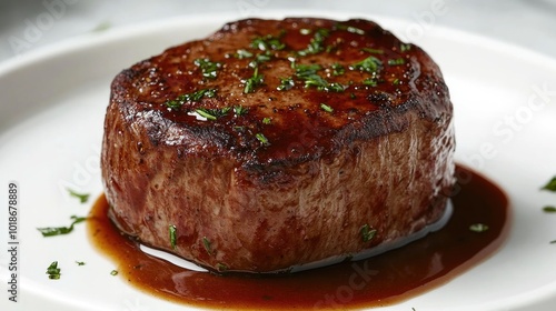 Juicy Steak with Garnish on White Plate