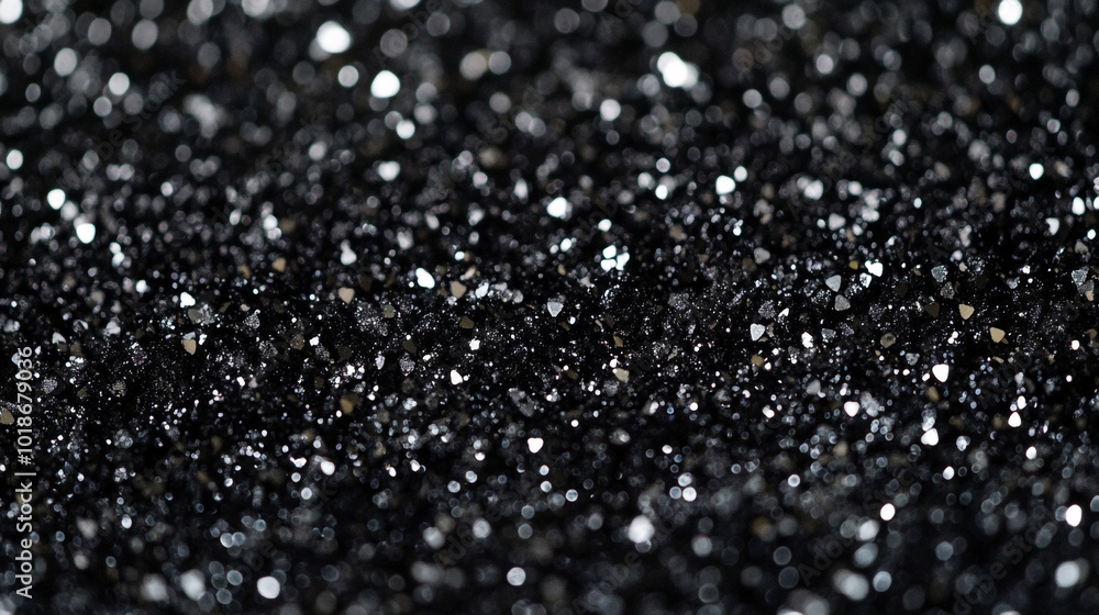Sparkling black granules shine under bright light with a smooth texture in close-up capture Sparkling black granules shine under bright light with a smooth texture in close-up capture