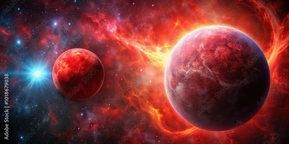 Big red exoplanet and red nebula in the universe Macro Big red exoplanet and red nebula in the universe Macro