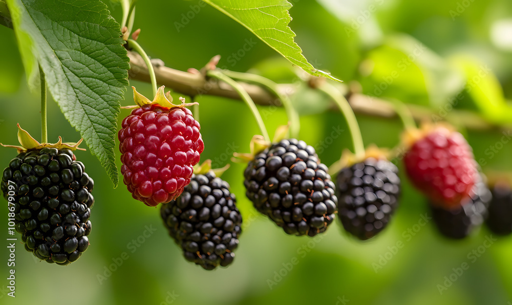 Black Ripe and Red Unripe Mulberries | Contrast of Fresh, Juicy Mulberries at Different Stages of Ripeness Black Ripe and Red Unripe Mulberries | Contrast of Fresh, Juicy Mulberries at Different Stages of Ripeness