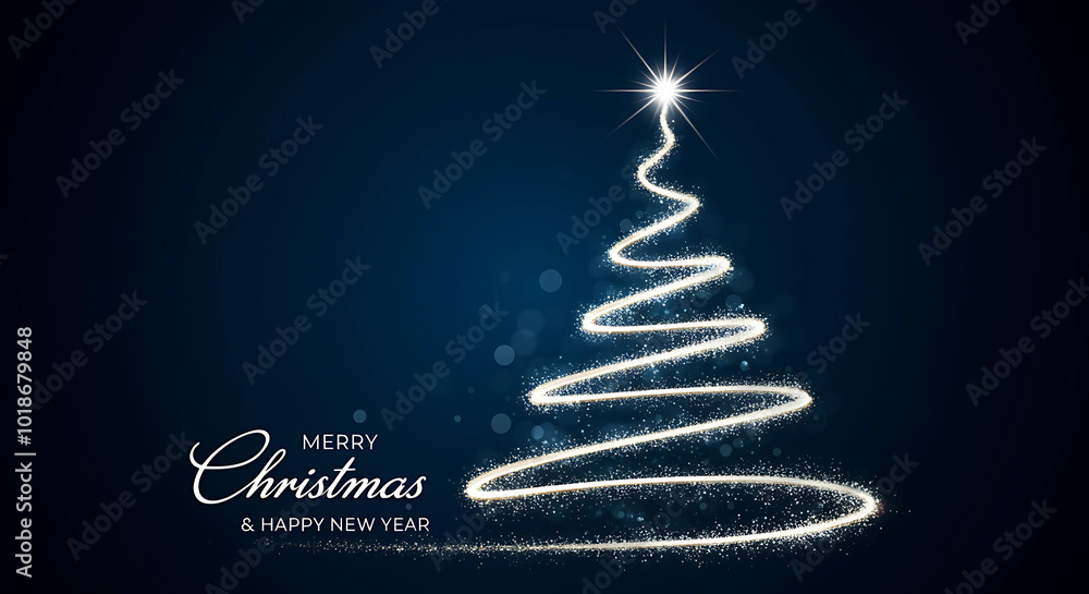 A minimalist Christmas card featuring a glowing, spiral-shaped tree with a shining star on top, set against a dark blue background. generative ai A minimalist Christmas card featuring a glowing, spiral-shaped tree with a shining star on top, set against a dark blue background. generative ai