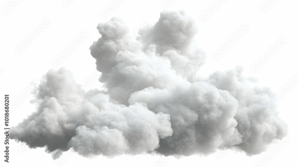 A Detailed 3D Render of a Large, Fluffy Cumulus Cloud Isolated Against a White Background A Detailed 3D Render of a Large, Fluffy Cumulus Cloud Isolated Against a White Background