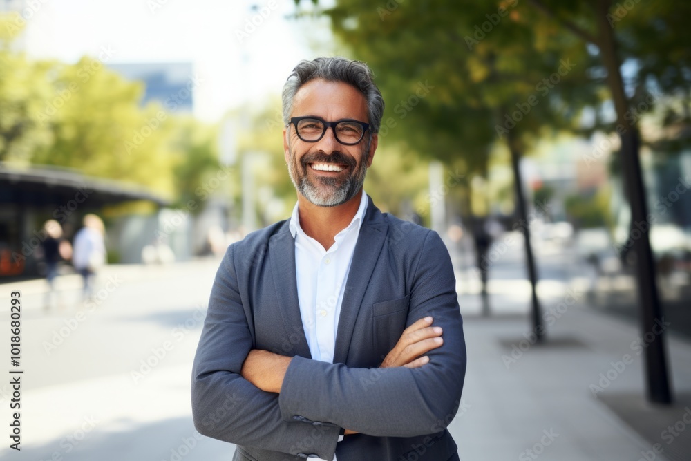 Portrait of a smiling mature businessman standing with arms crossed in the city Portrait of a smiling mature businessman standing with arms crossed in the city