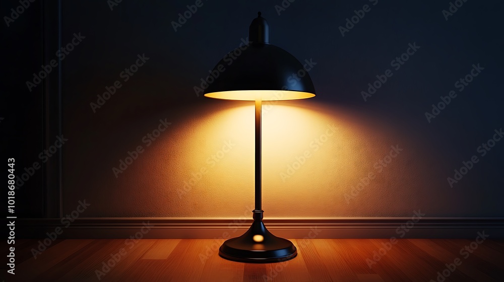 Cozy ambiance from modern black table lamp illuminating wooden floor Cozy ambiance from modern black table lamp illuminating wooden floor