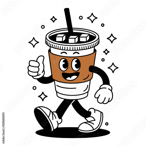 A cheerful drink character with arms and legs, conveying joy and fun