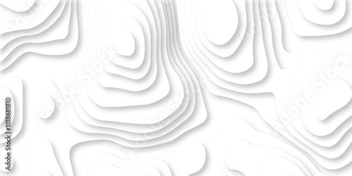 Vector white art papercut design Topographic geometric map relief texture with curved layers. Abstract luxury white modern 3d papercut, topography map circle and wave line smooth multilayer pattern. 