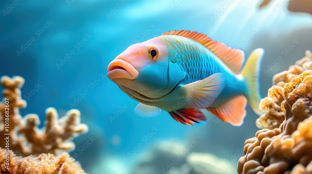 Fototapeta premium Colorful Fish Swimming in Coral Reef Underwater Scene
