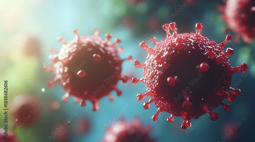 Virus cells under microscope view