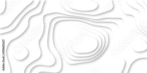 Vector white art papercut design Topographic geometric map relief texture with curved layers. Abstract luxury white modern 3d papercut, topography map circle and wave line smooth multilayer pattern. 
