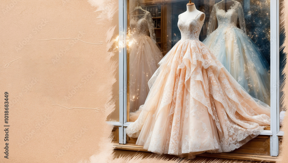 Obraz premium Evening dress in shop window template mockup
