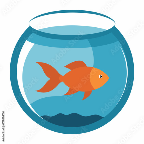 A goldfish swimming in a bowl silhouette vector illustration on white background