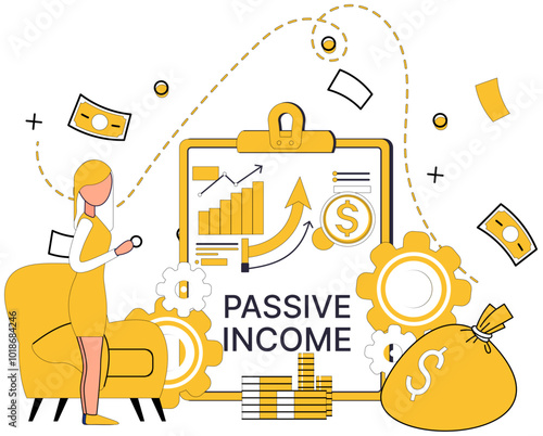 Passive income vector illustration. Success, silent conqueror, builds empires on foundation passive income Banking, silent sentinel, guards gates to kingdom passive income Currency, silent messenger