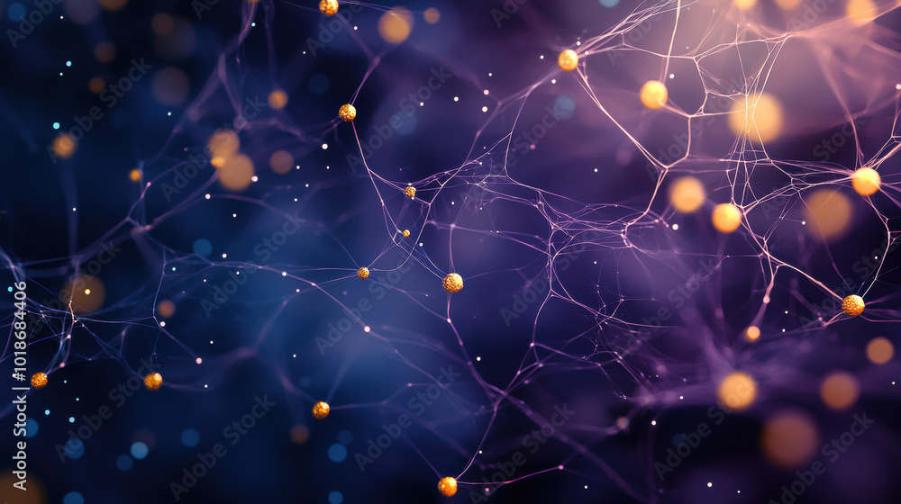 Obraz premium vibrant and intricate depiction of fungal hyphae, showcasing delicate networks in shades of purple and gold. image captures beauty of microscopic life, evoking sense of wonder and exploration