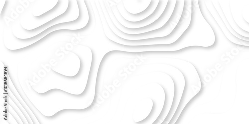 Vector white art papercut design Topographic geometric map relief texture with curved layers. Abstract luxury white modern 3d papercut, topography map circle and wave line smooth multilayer pattern. 